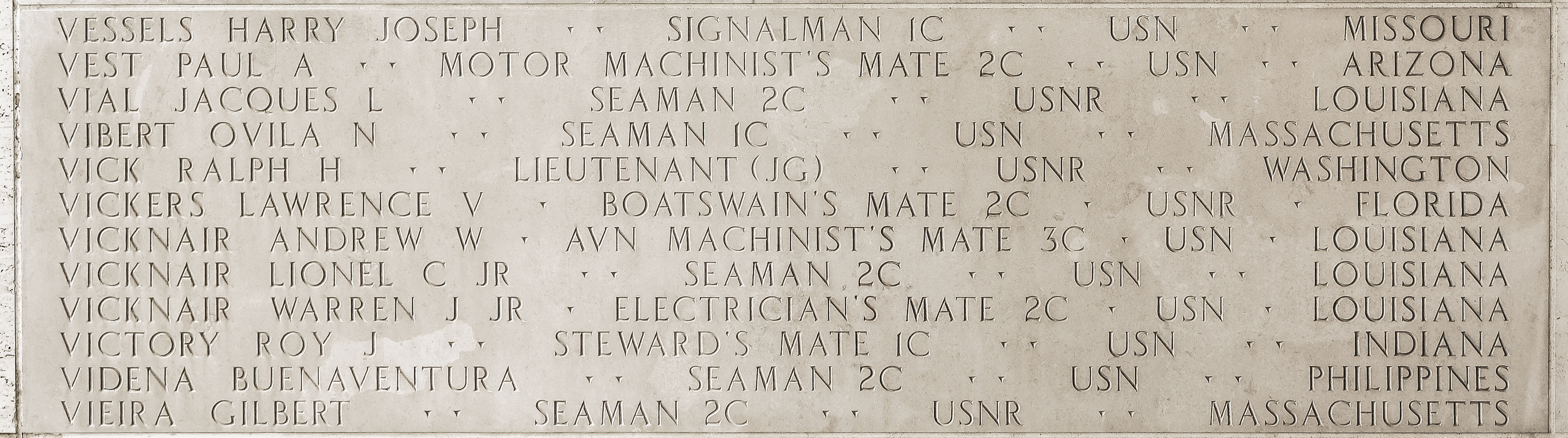 Lawrence V. Vickers, Boatswain's Mate Second Class